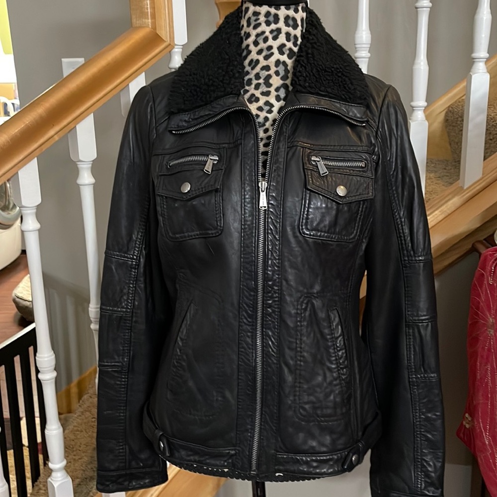 Michael Kors 100 % Leather Biker Jacket Size Medium. 19” p to p